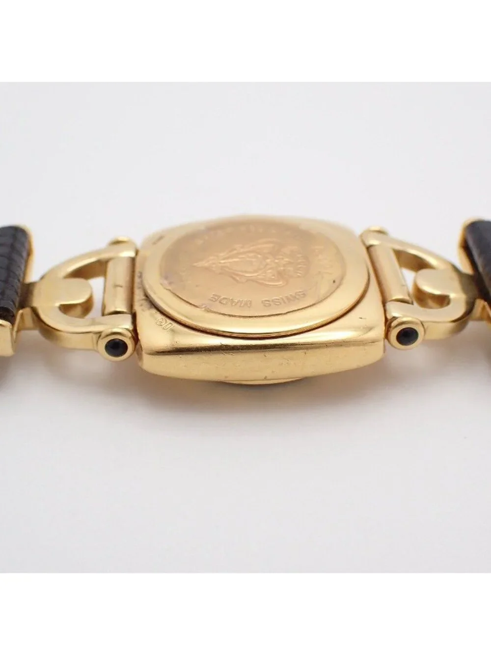 Gucci Quartz Watch Gold Black Dial Leather Strap Pawn